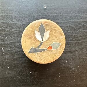 Round Stone Trinket Box with Leaf Design